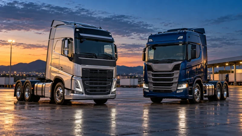 Dois cavalos mecânicos rodoviários, prata e azul, em composição editorial lado a lado.